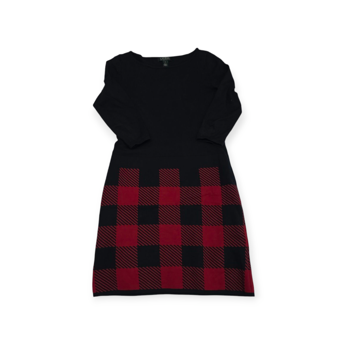 Vestido Ralph Lauren Mediana M Negro Con Rojo Manga Larga