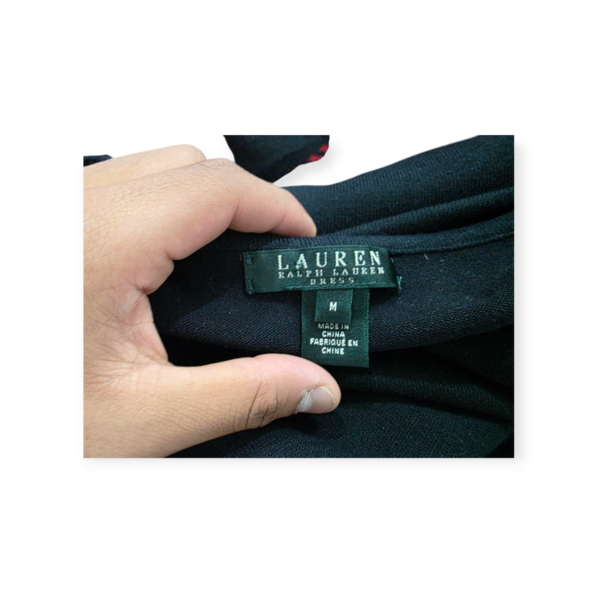 Vestido Ralph Lauren Mediana M Negro Con Rojo Manga Larga