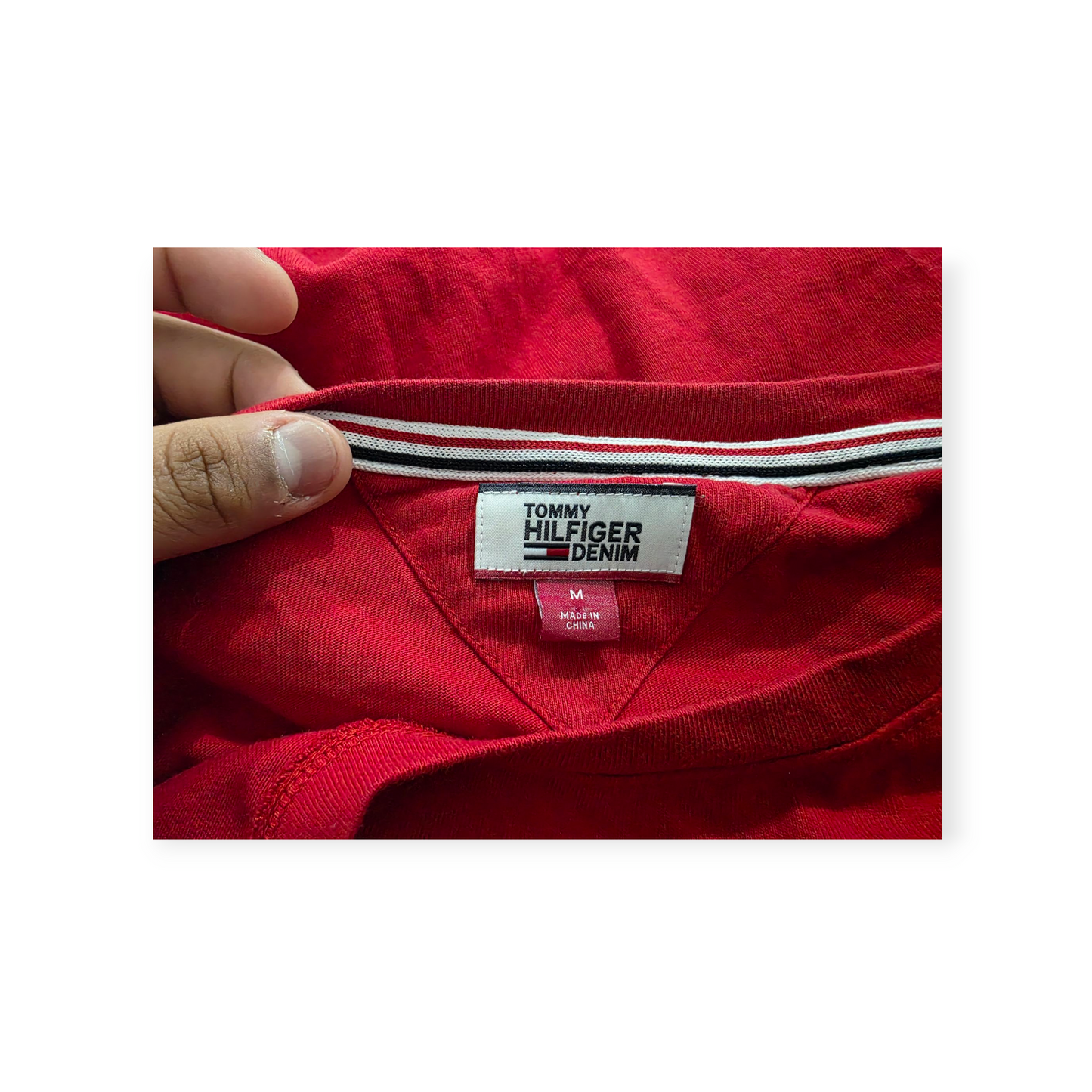 Playera Tommy Hilfiger Mediana M Roja Con Blanco Manga Larga