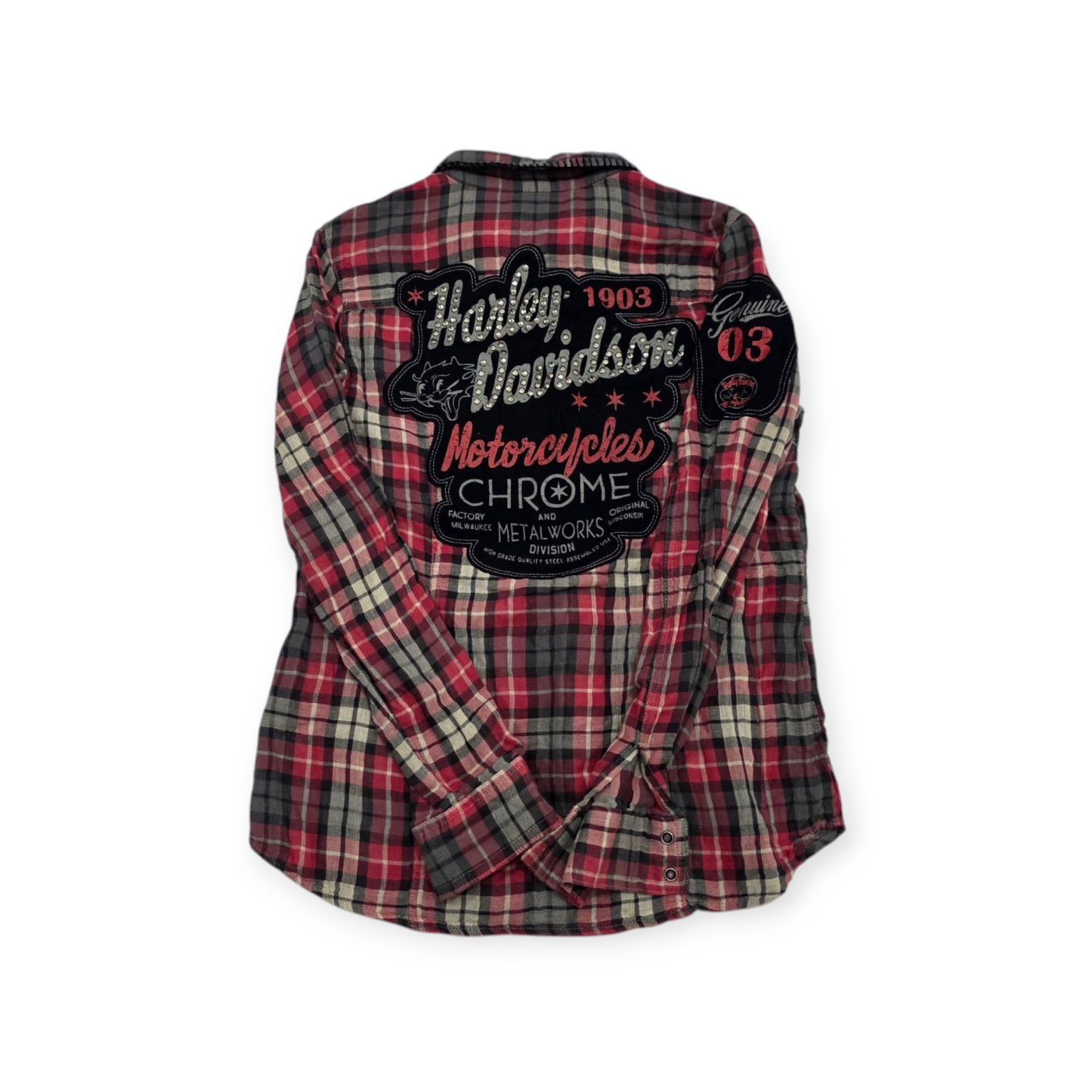 Camisa Mujer Harley Davidson Grande L Gris Con Rojo