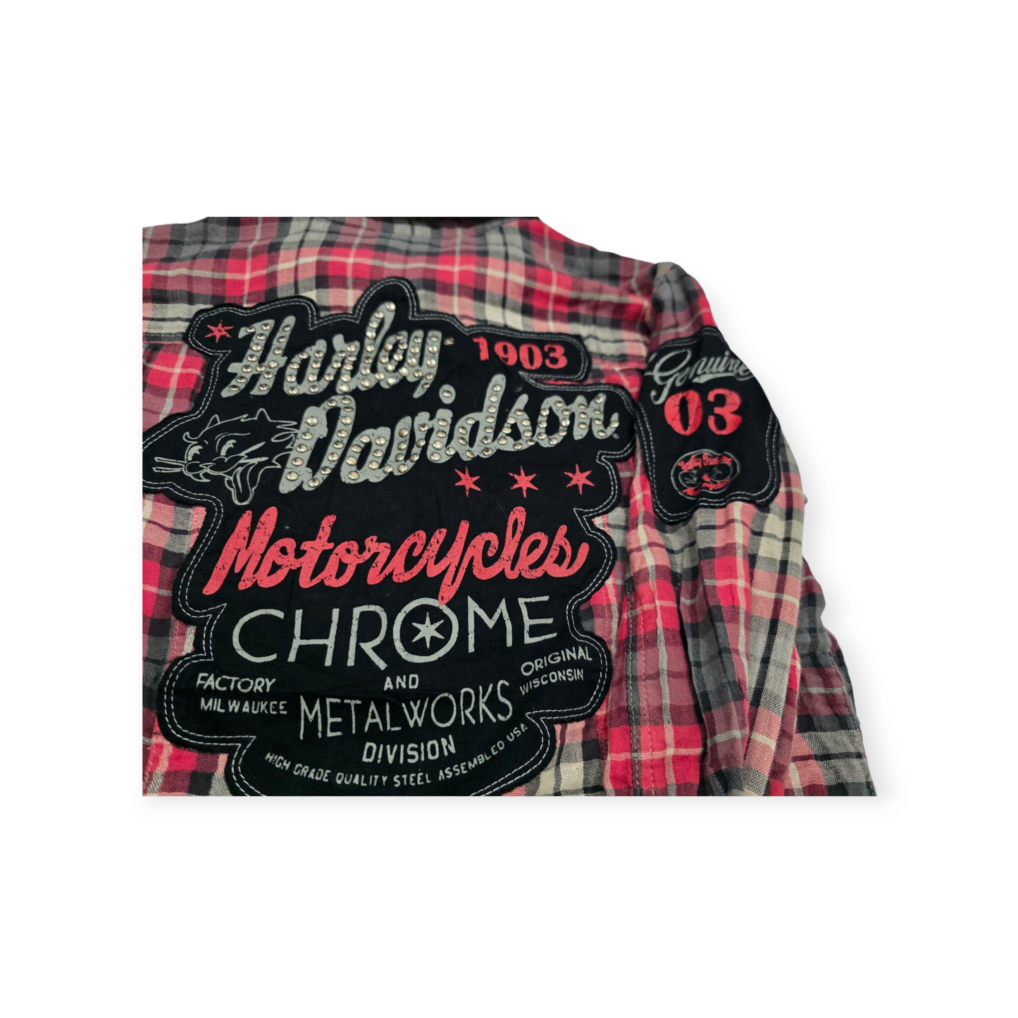 Camisa Mujer Harley Davidson Grande L Gris Con Rojo