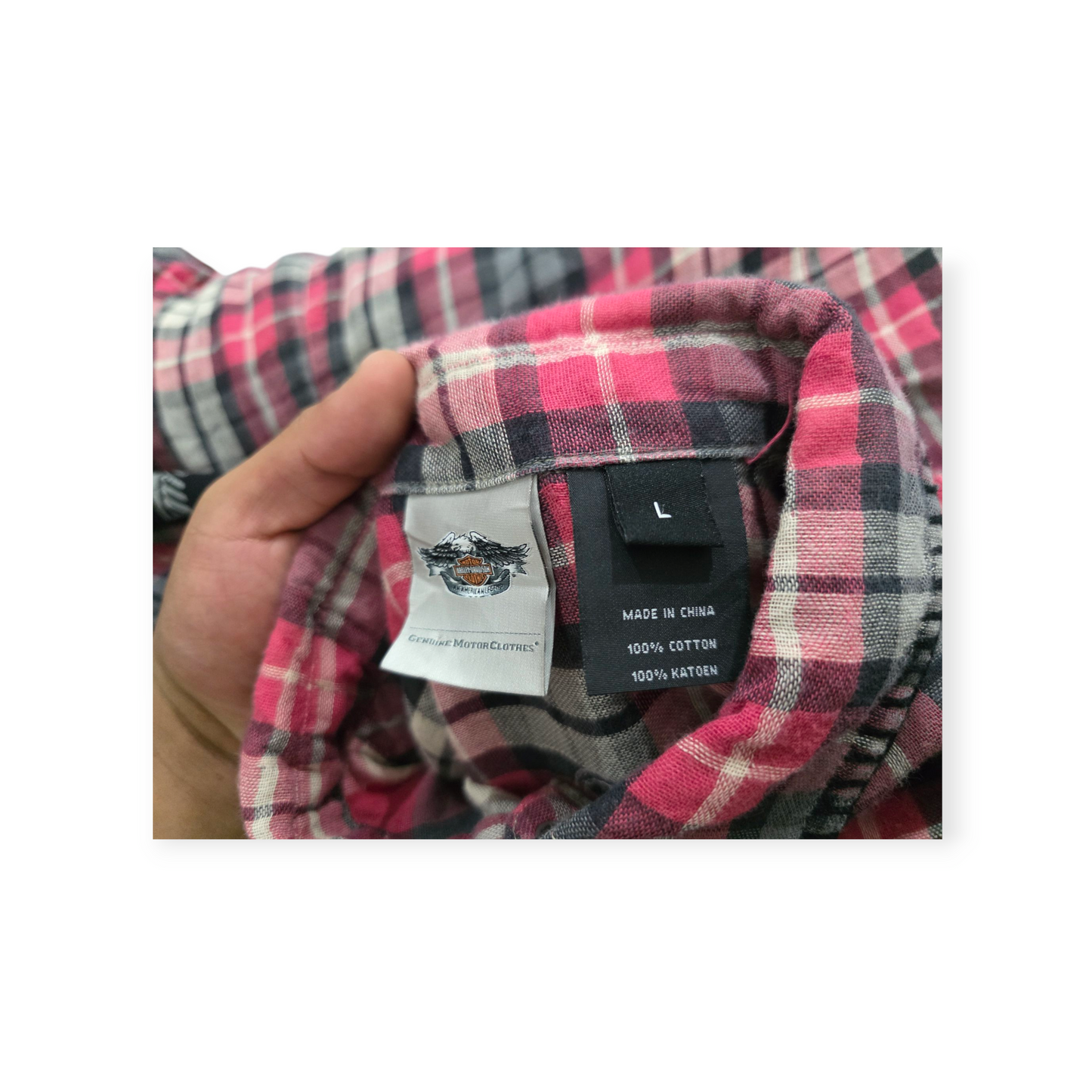 Camisa Mujer Harley Davidson Grande L Gris Con Rojo