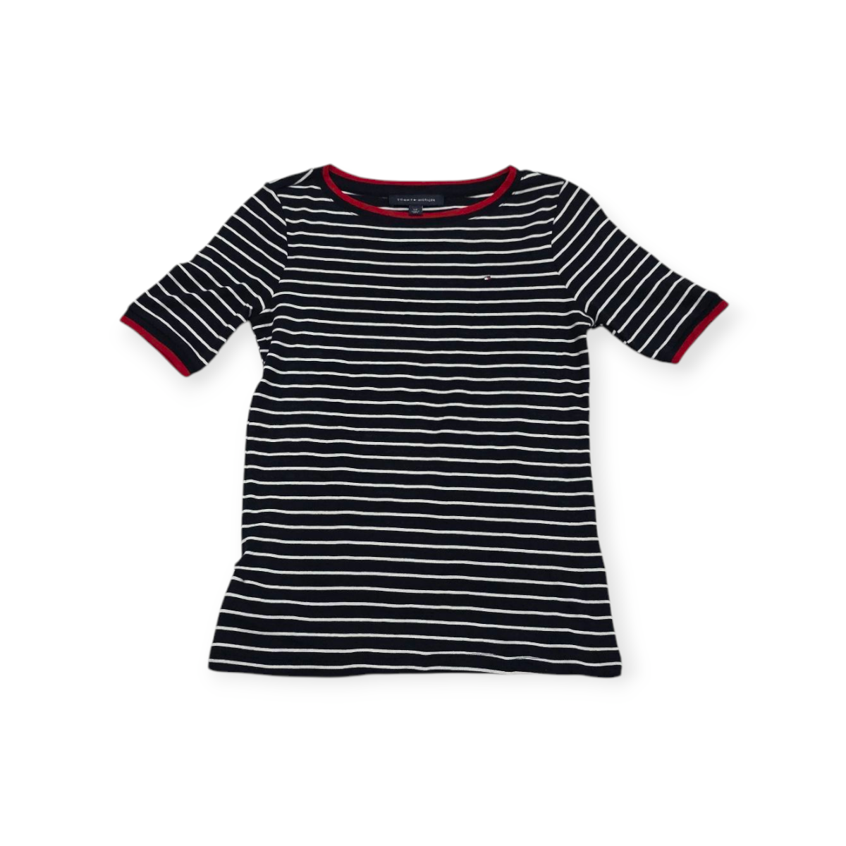 Playera Tommy Hilfiger Chico S Azul Rayada Con Blanco