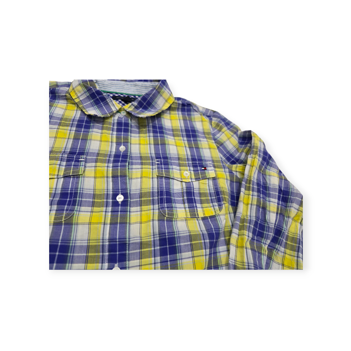 Camisa Tommy Hilfiger Grande L Amarillo C/ Azul Cuadricul