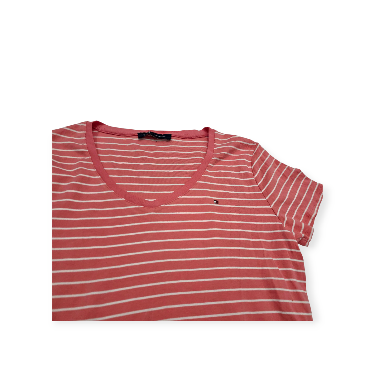 Playera Tommy Hilfiger Grande L Rosa Rayada Manga Corta