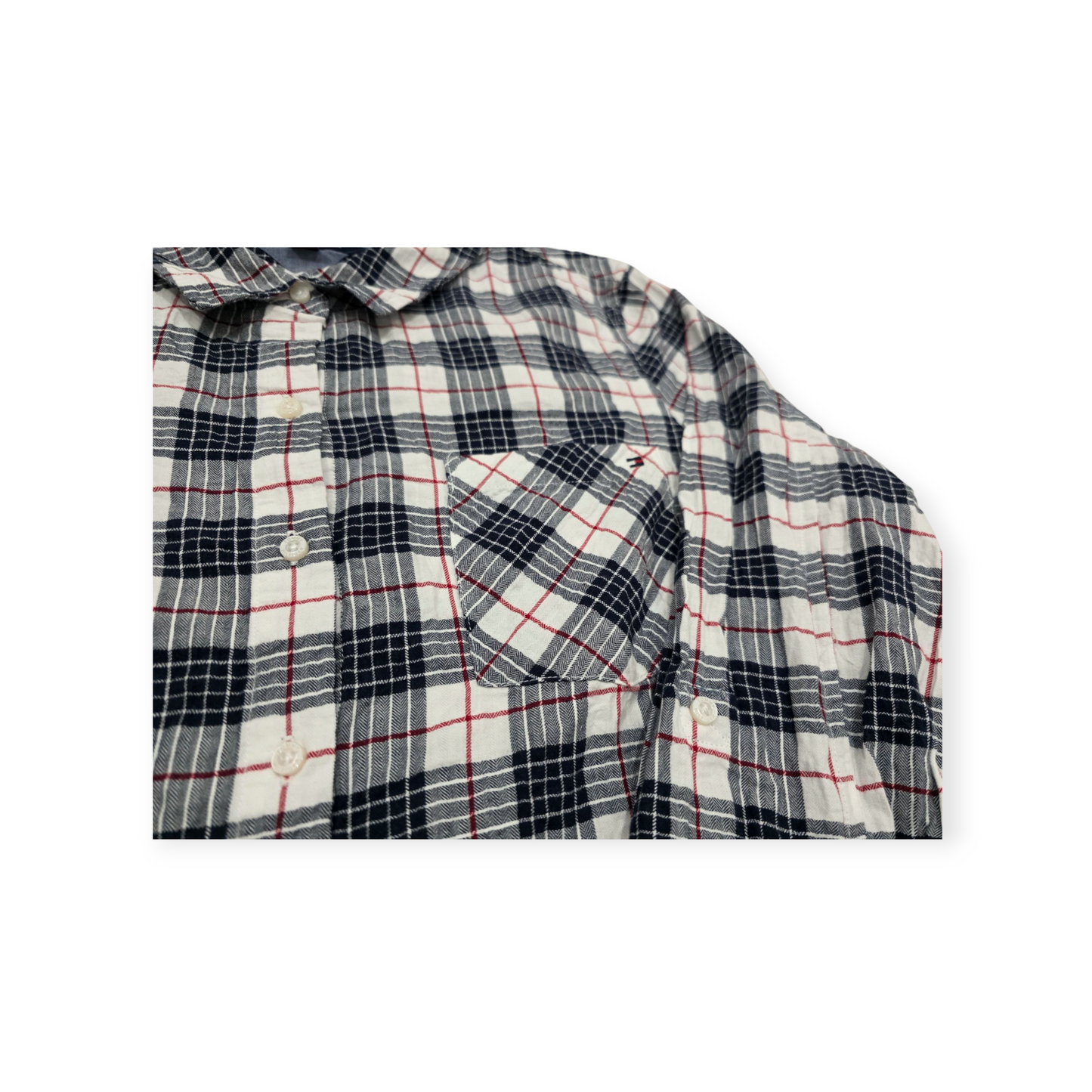 Camisa Tommy Hilfiger Xgrande Xl Cuadrada Gris Con Blanco
