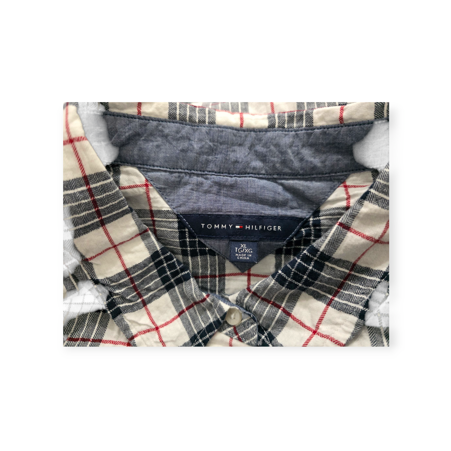 Camisa Tommy Hilfiger Xgrande Xl Cuadrada Gris Con Blanco