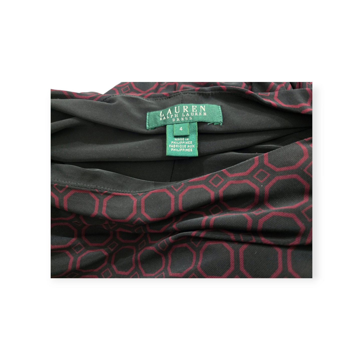 Vestido Ralph Lauren Talla 4 Negro Manga 3/4 C/ Figuras Vino
