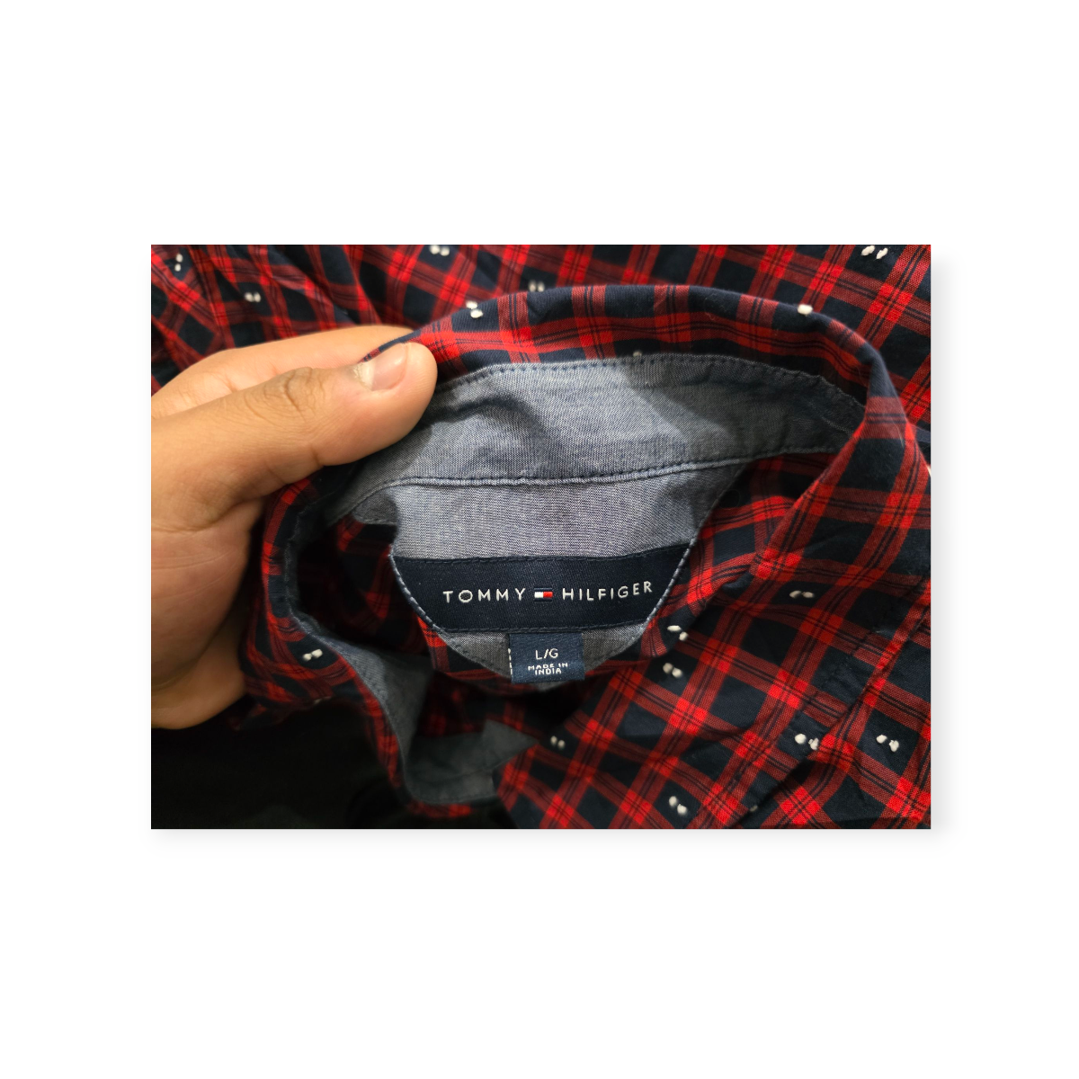 Camisa Tommy Hilfiger Roja C/cuadros Azules Manga Ajustable