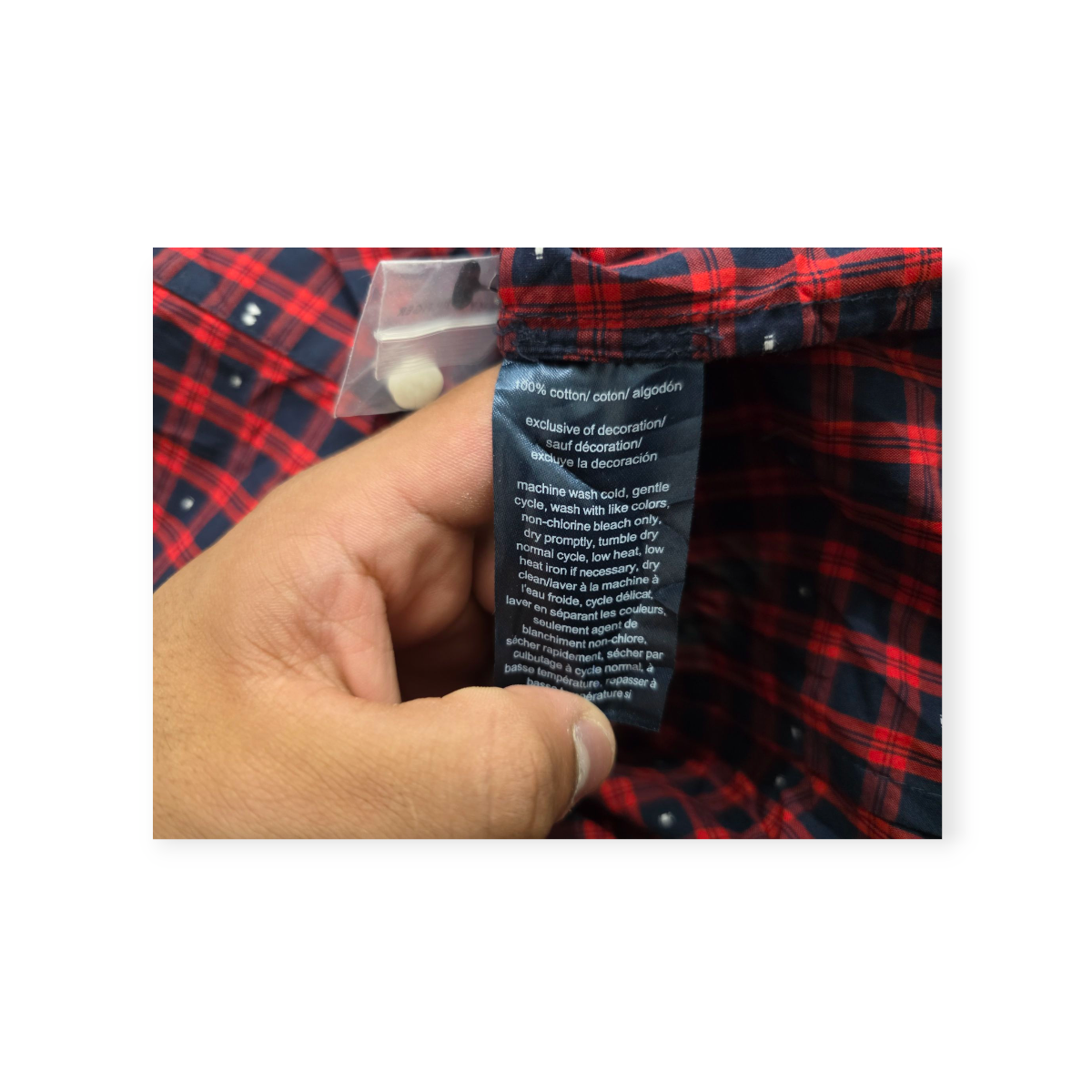 Camisa Tommy Hilfiger Roja C/cuadros Azules Manga Ajustable