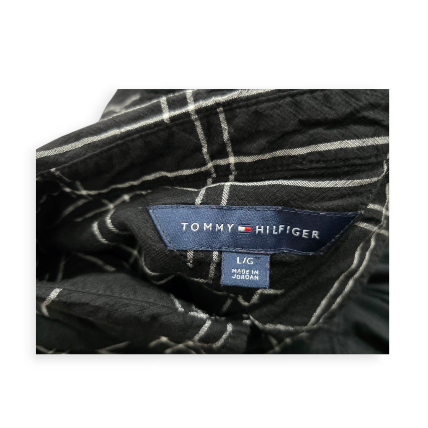 Camisa Tommy Hilfiger Grande L Negro Con Cuadros Blancos