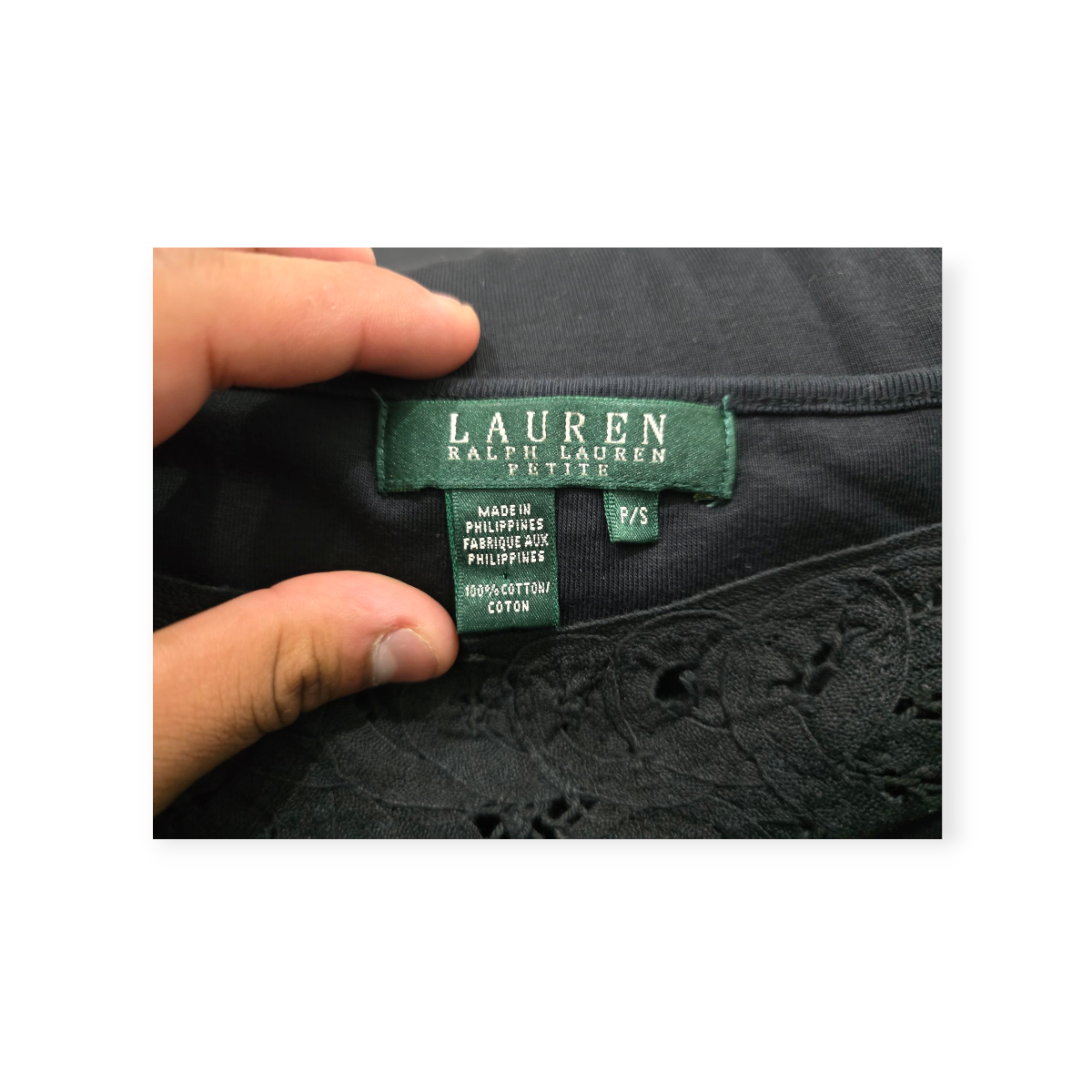 Playera Ralph Lauren Chcico S/p Negra Manga Corta Con Encaje