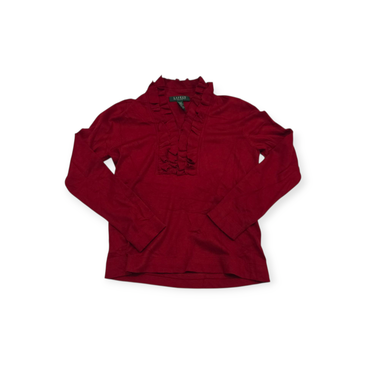 Blusa Ralph Lauren Roja Talla Chica Petite Con Olanes