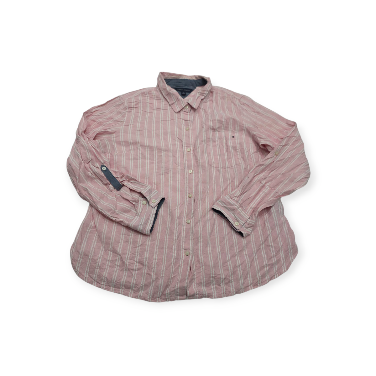 Camisa Tommy Hilfiger Xgrande Xl Rosa Rayada Extra Grande