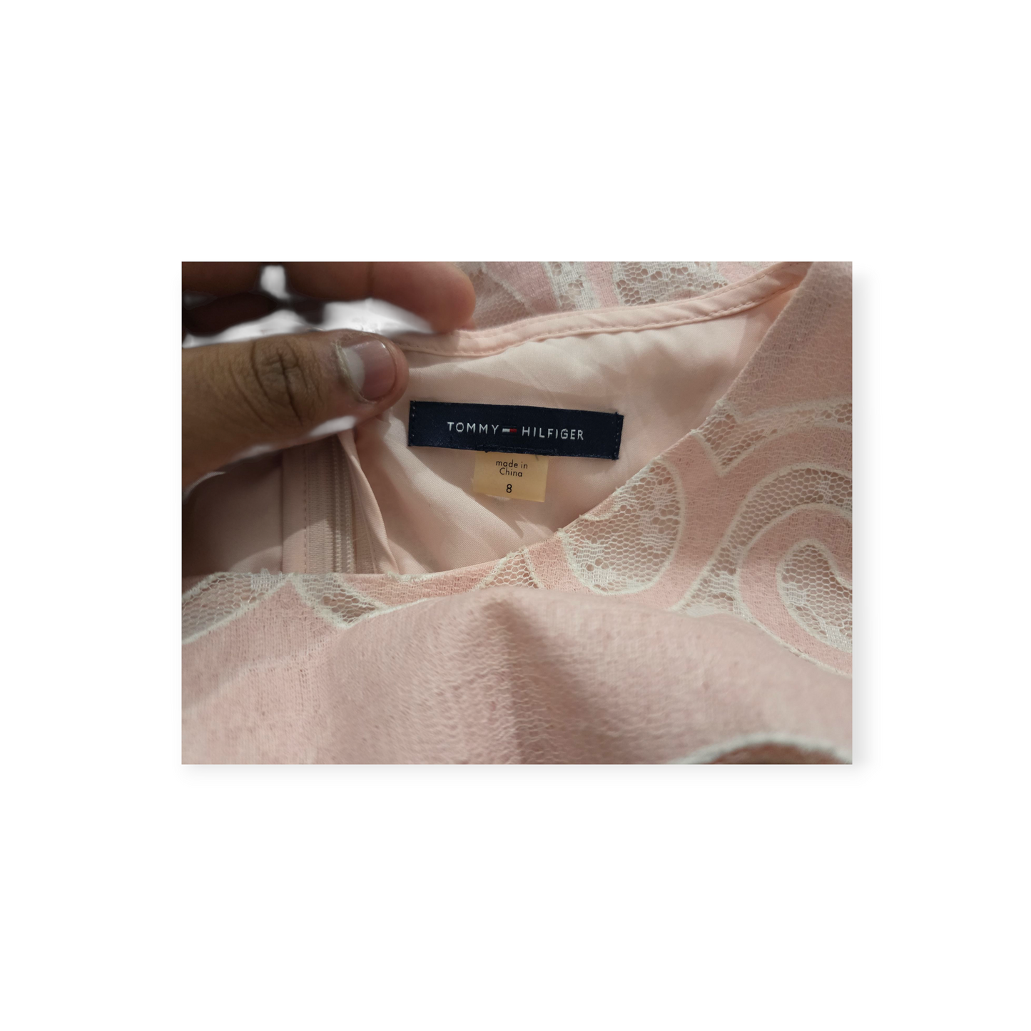 Vestido Tommy Hilfiger Talla 8 Sin Mangas Rosa De Encaje