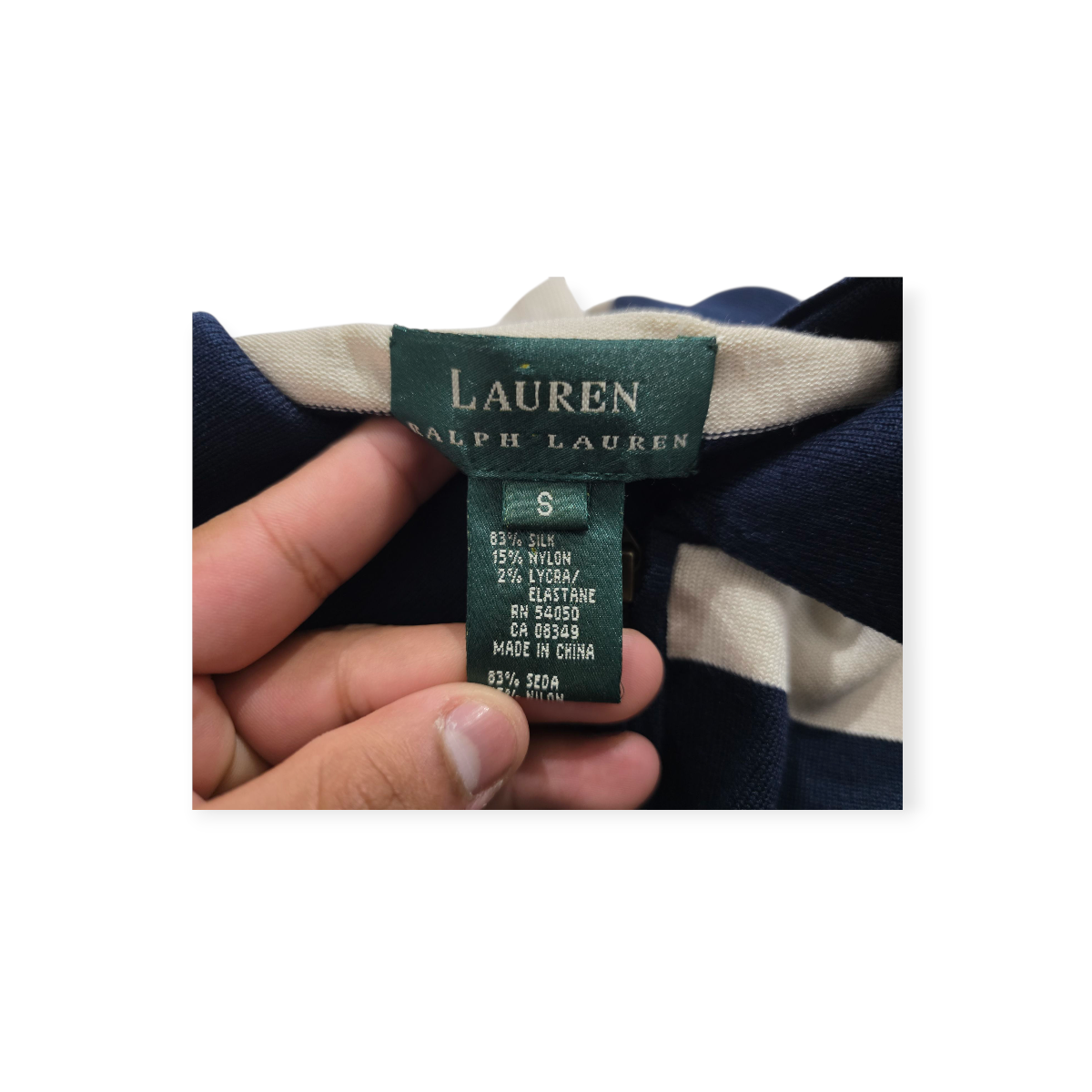 Blusa Ralph Lauren De Seda Chico S Color Crema/azul Rayada