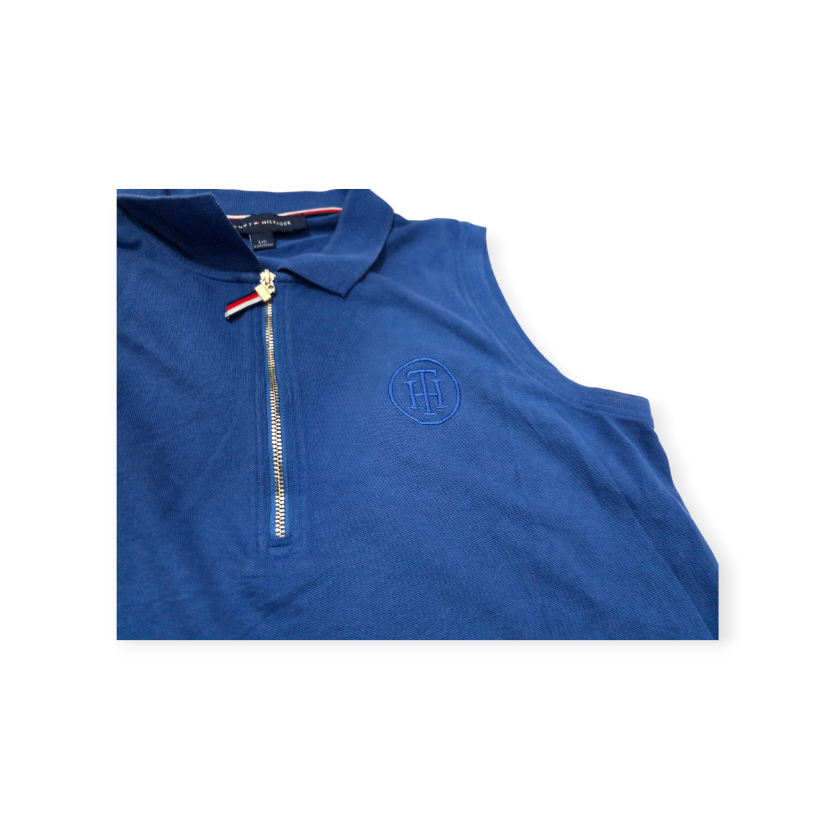 Blusa Tommy Hilfiger Grande L Azul Sin Mangas Medio Cierre