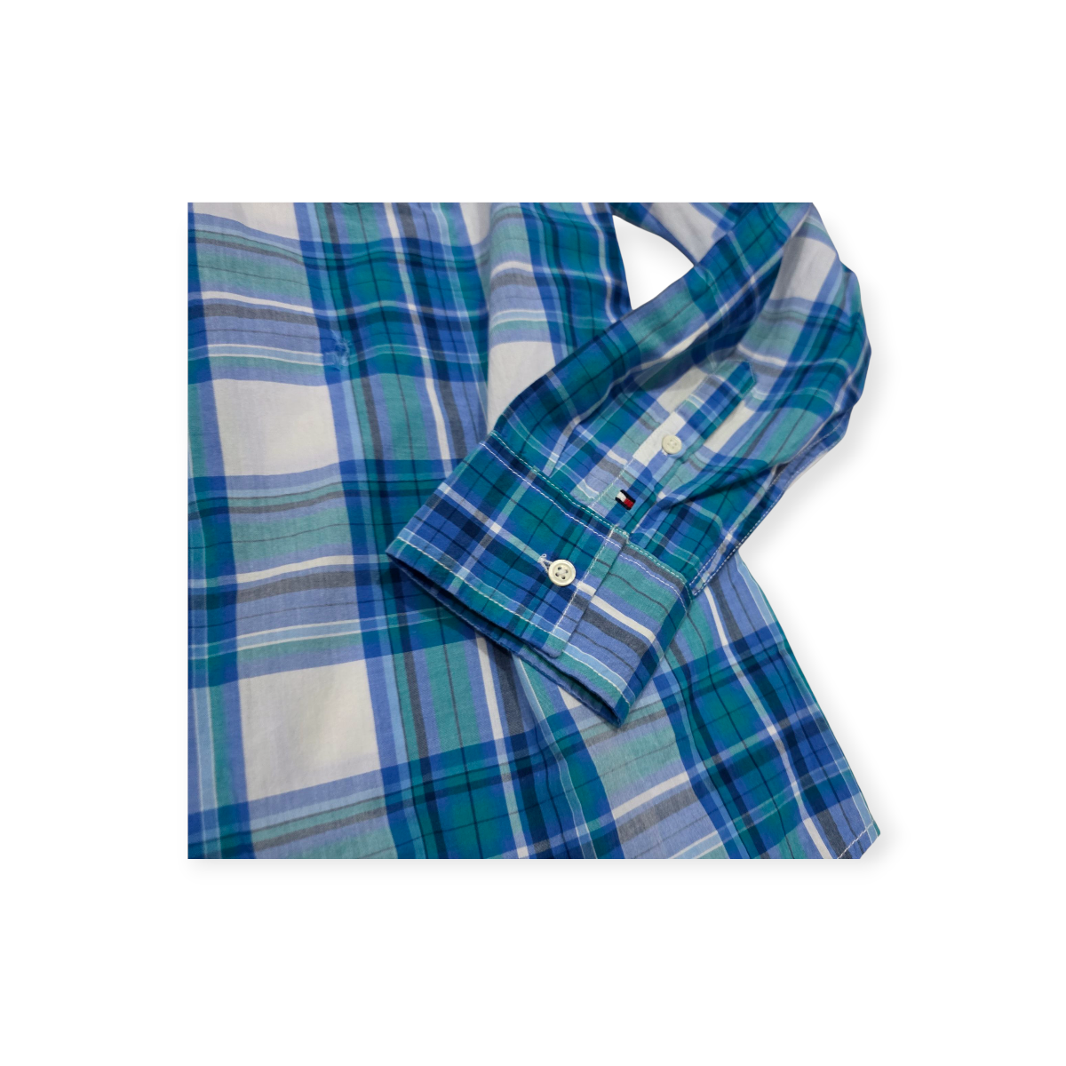Camisa Tommy Hilfiger Mediana M Blanca Con Cuadros Azules