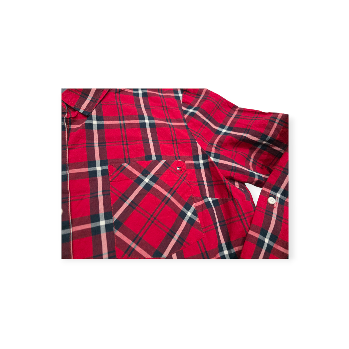 Camisa Tommy Hilfiger Xgrande Xl Roja Con Cuadros De Mujer