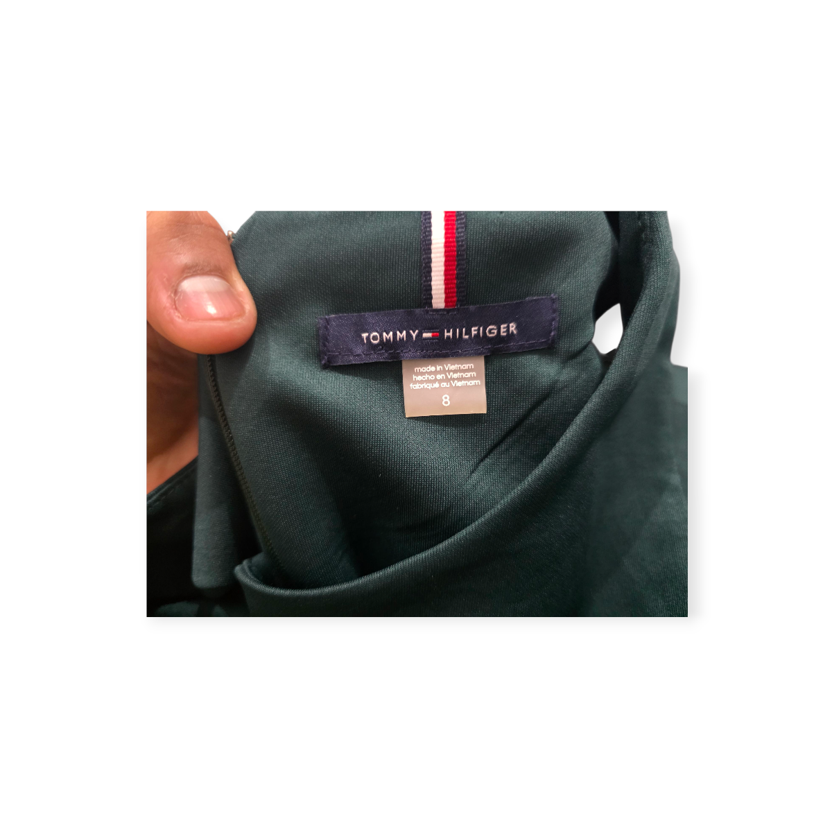 Vestido Tommy Hilfiger Talla 8 Verde Manga Corta Amplia