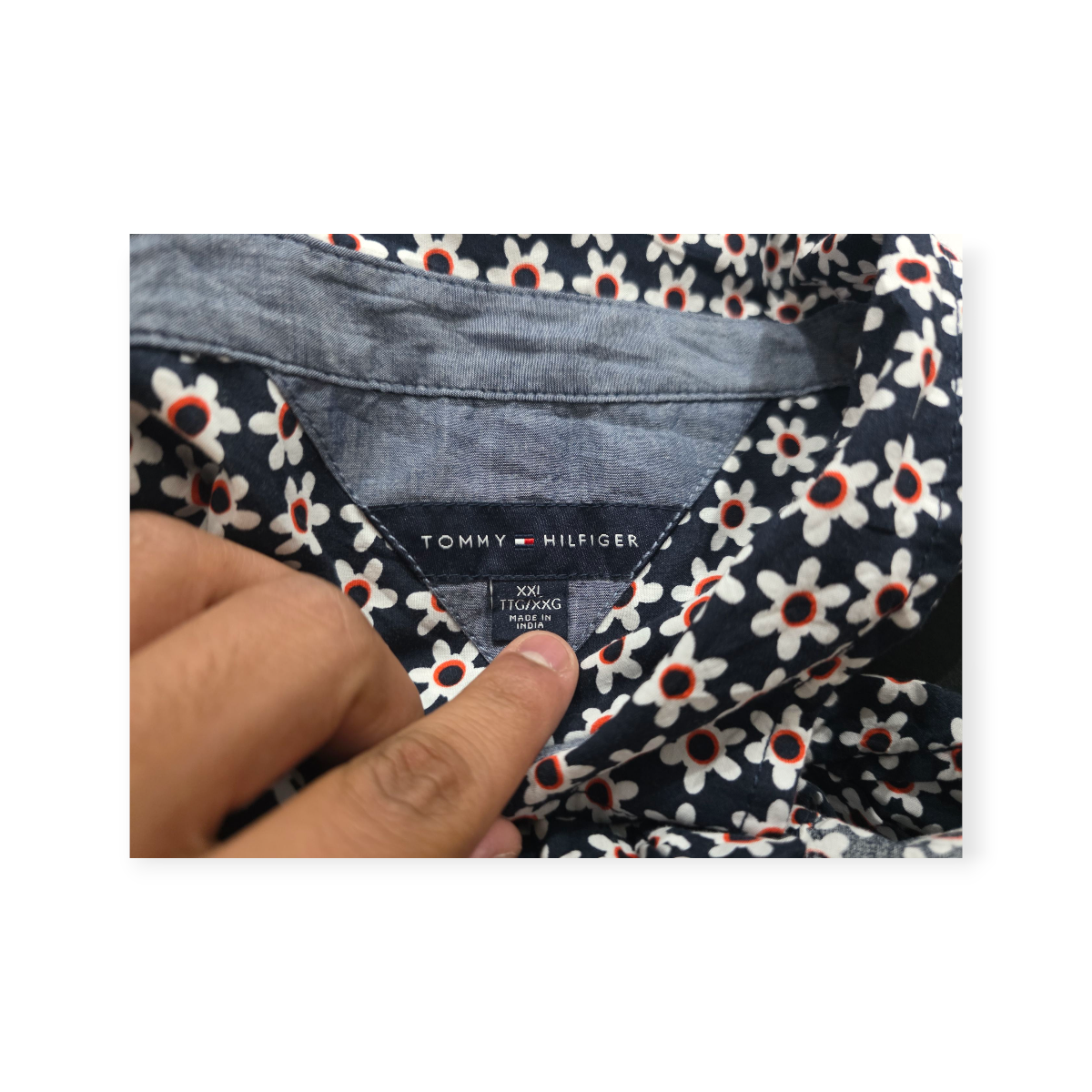 Camisa Tommy Hilfiger Talla Xxl Azul Con Flores Blanca/rojo