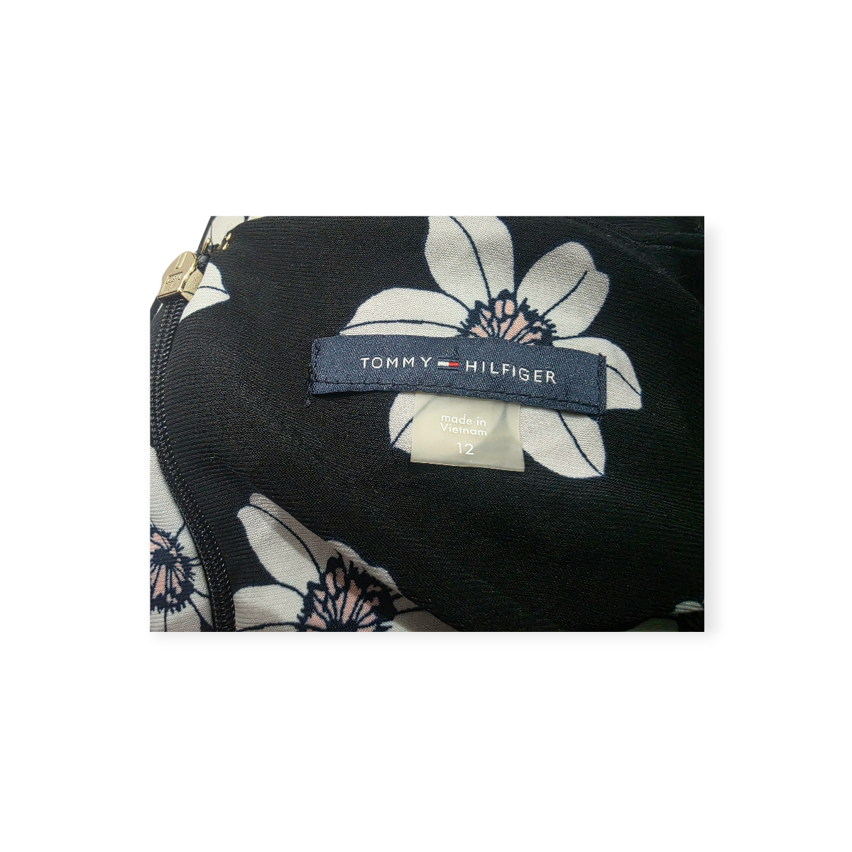 Vestido Tommy Hilfiger Talla 12negro Con Flores Manga Amplia