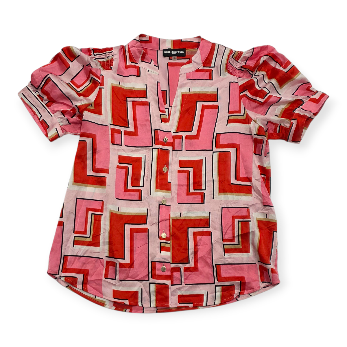 Blusa Karl Lagerfeld De Botones Xs Color Rosa Con Figuras
