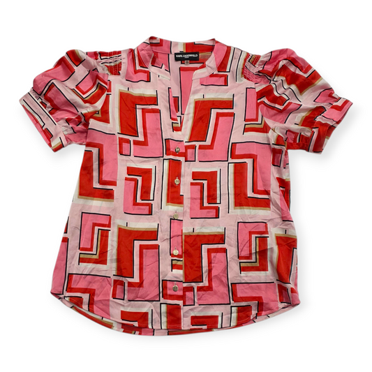 Blusa Karl Lagerfeld De Botones Xs Color Rosa Con Figuras