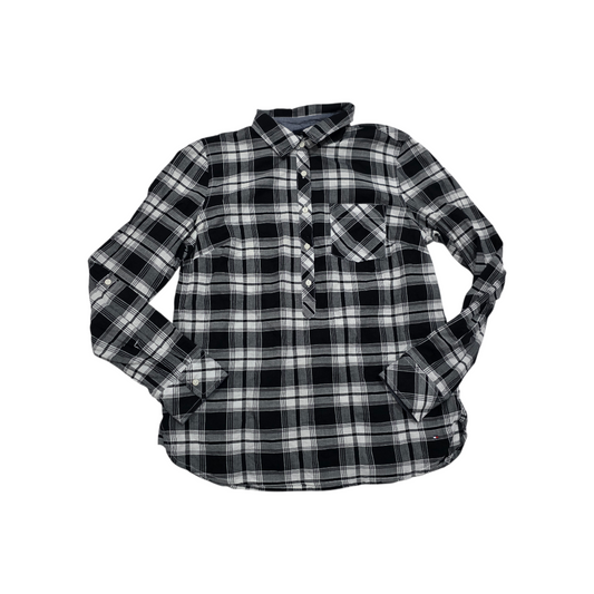 Blusa Tommy Hilfiger negra/gris a cuadros manga larga medio boton Mediana