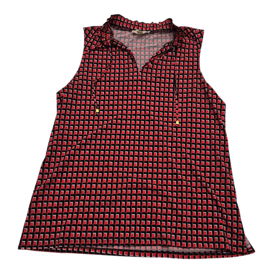 Blusa Michael Kors sin mangas negro/naranja cuadros con cordones