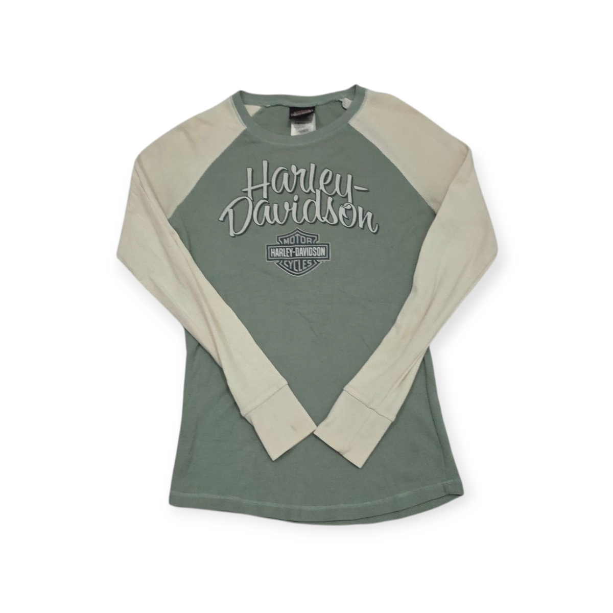 Playera Manga Larga Harley Davidson Chico S Verde Con Beige