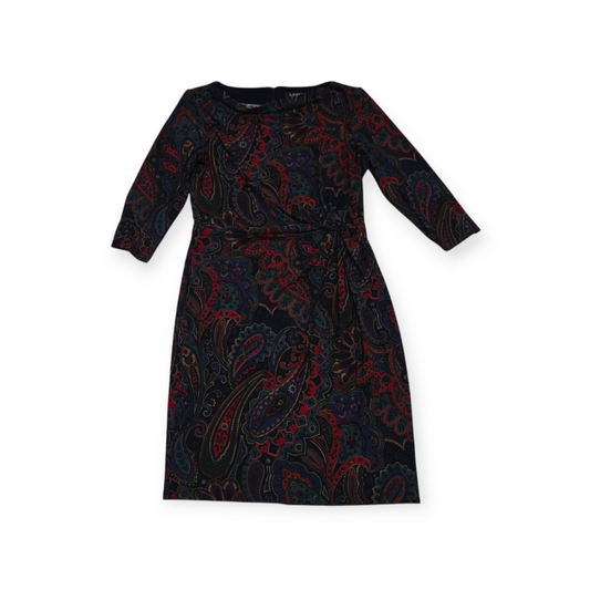 Vestido Manga Larga Ralph Lauren Talla 12 Verde Con Rojo