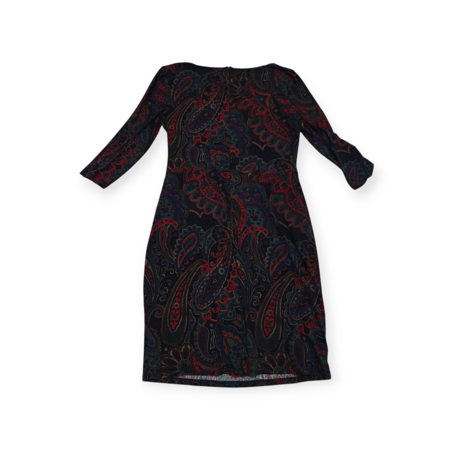 Vestido Manga Larga Ralph Lauren Talla 12 Verde Con Rojo