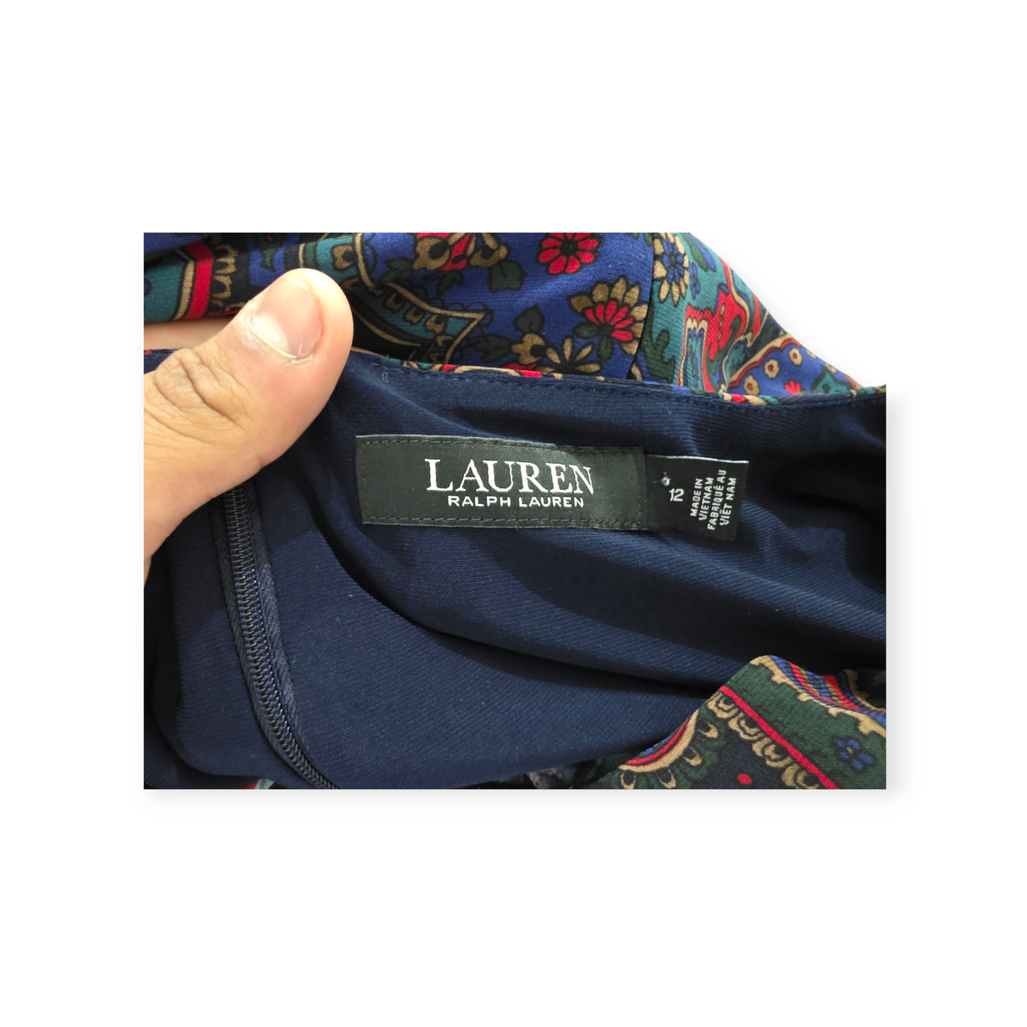 Vestido Manga Larga Ralph Lauren Talla 12 Verde Con Rojo