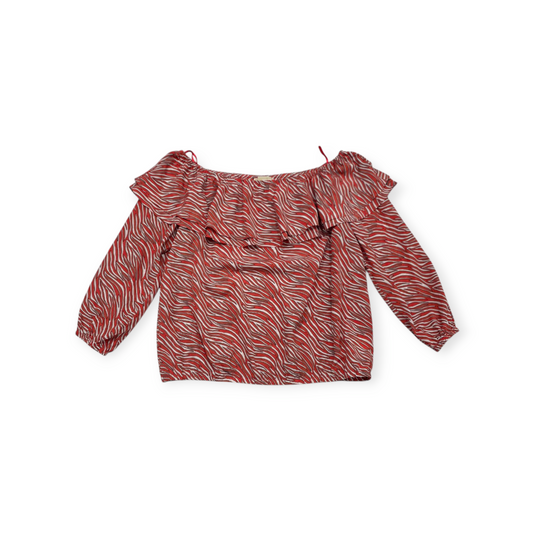 Blusa Michael Kors Talla 1x Coral Con Lineas Blancas