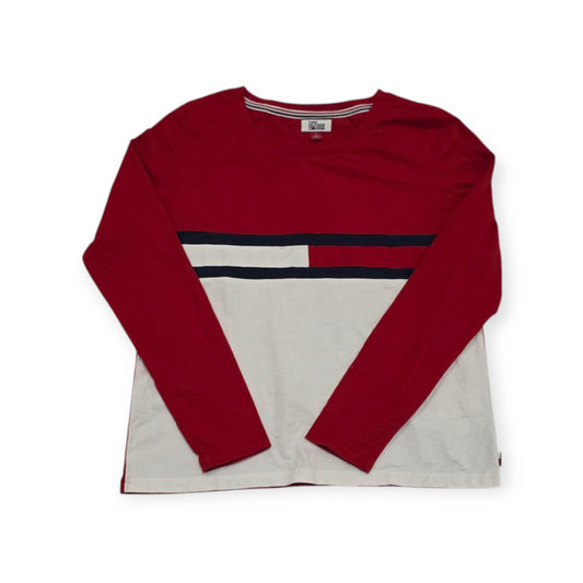 Playera Tommy Hilfiger Mediana M Roja Con Blanco Manga Larga