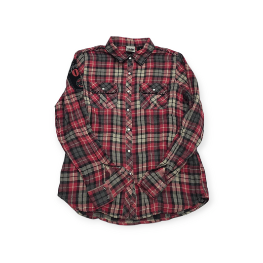Camisa Mujer Harley Davidson Grande L Gris Con Rojo