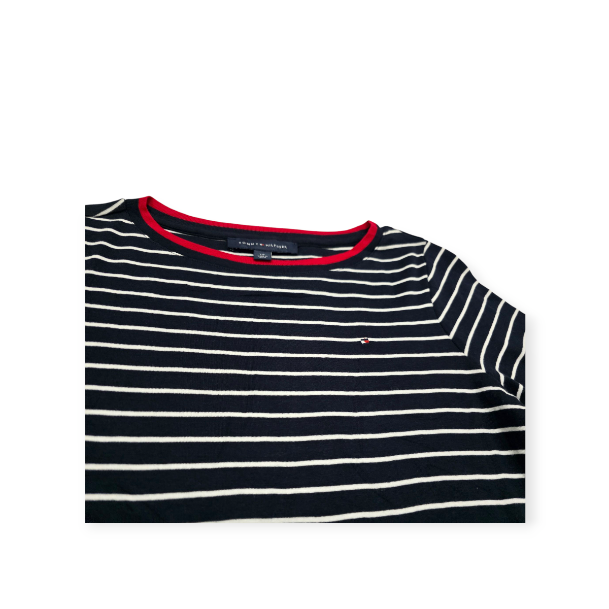 Playera Tommy Hilfiger Chico S Azul Rayada Con Blanco