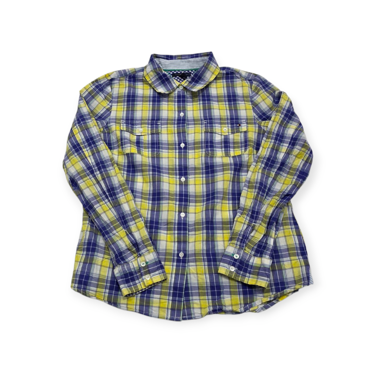 Camisa Tommy Hilfiger Grande L Amarillo C/ Azul Cuadricul