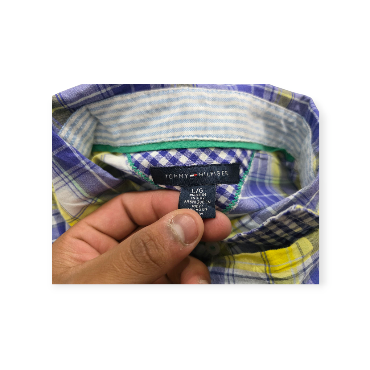 Camisa Tommy Hilfiger Grande L Amarillo C/ Azul Cuadricul