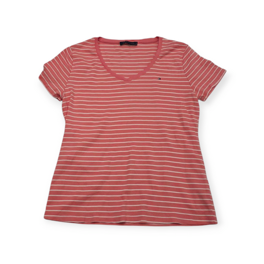 Playera Tommy Hilfiger Grande L Rosa Rayada Manga Corta