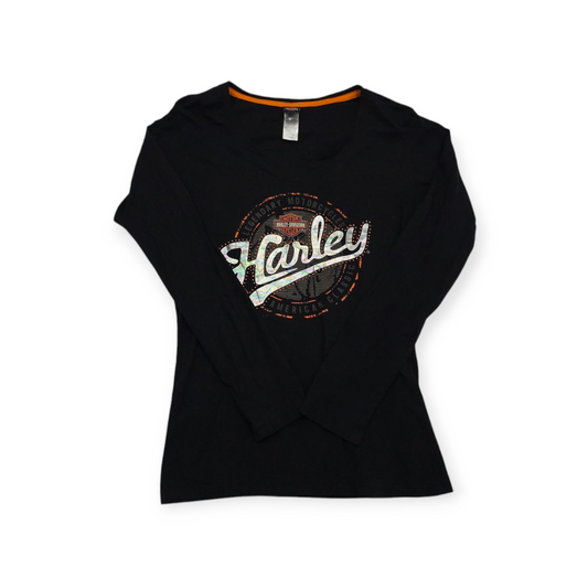 Playera Harley Davidson Grande L Manga Larga Color Negro