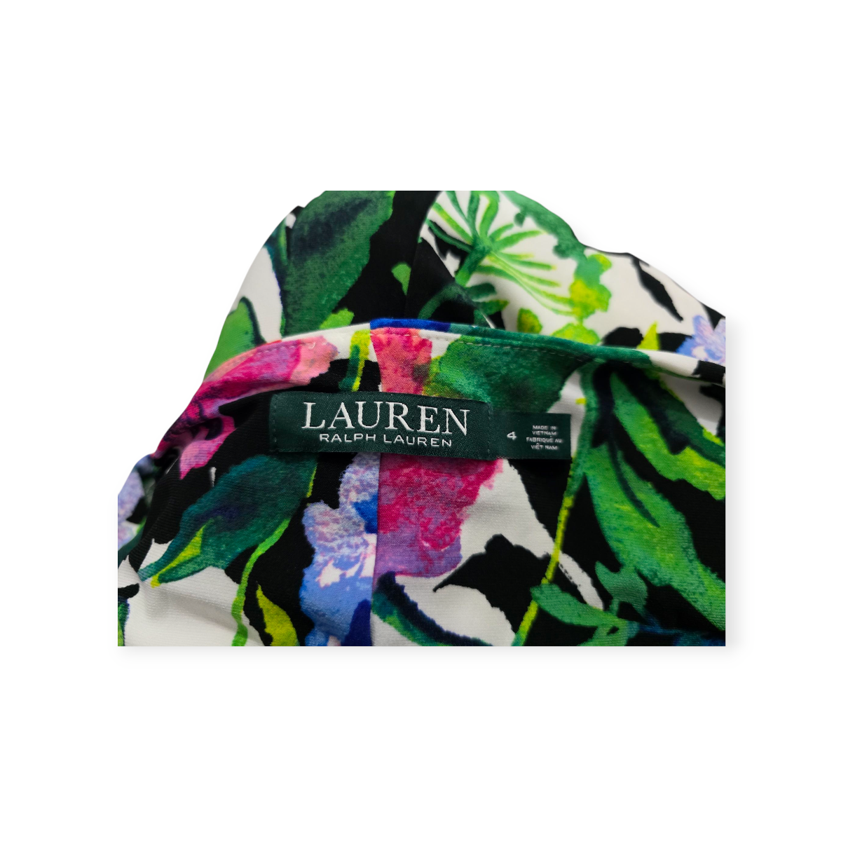 Vestido Ralph Lauren Verde Floreado Talla 4 Sin Mangas