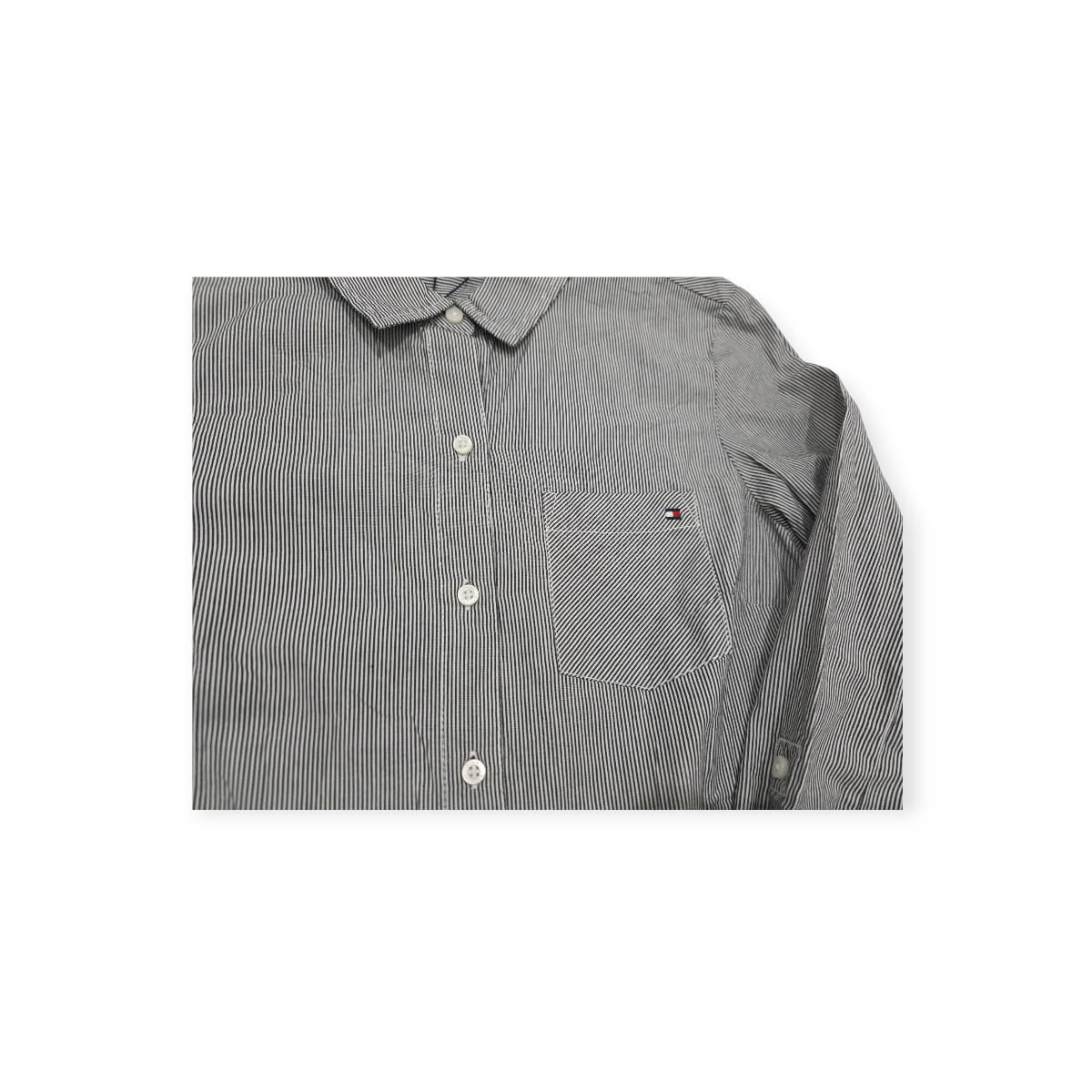 Camisa Tommy Hilfiger Xchico Xs Color Gris Rayada
