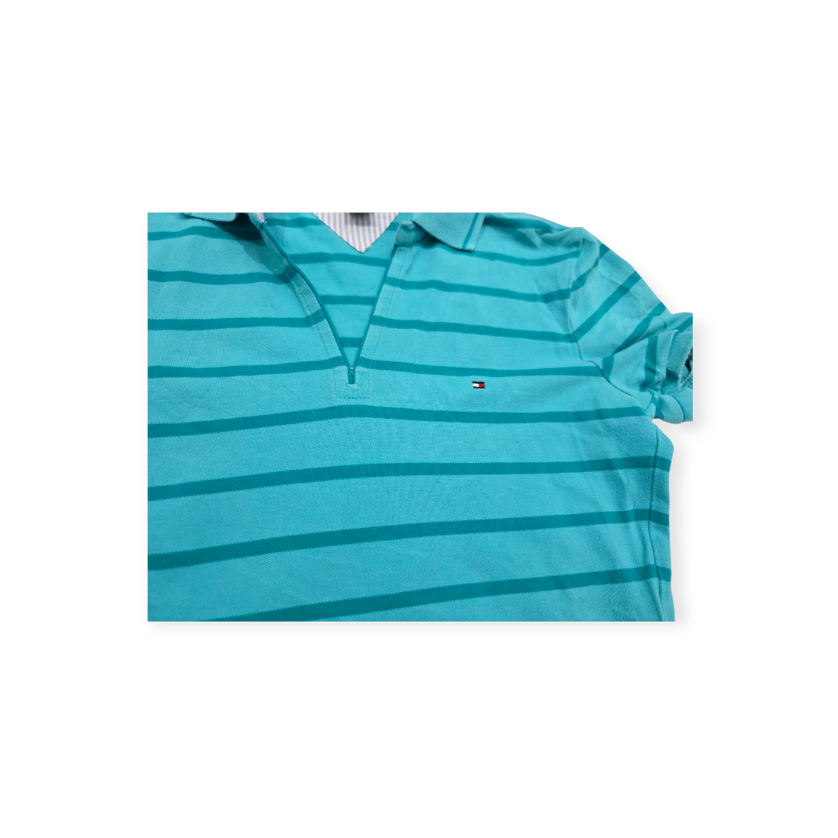 Playera Tommy Hilfiger Extra Chica Xs Azul Turquesa Rayada