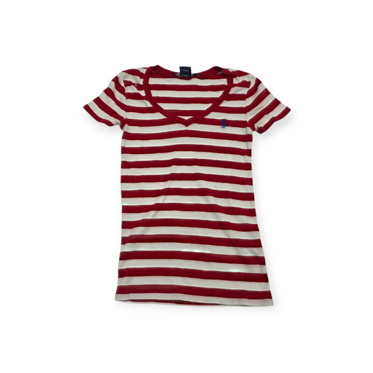Playera Ralph Lauren Sport Chico S Rayada Roja Con Blanco