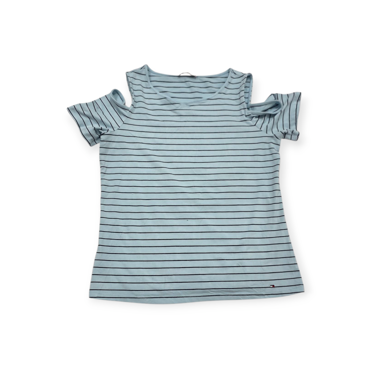 Playera Tommy Hilfiger Mediana M Azul C/lineas Manga Corta