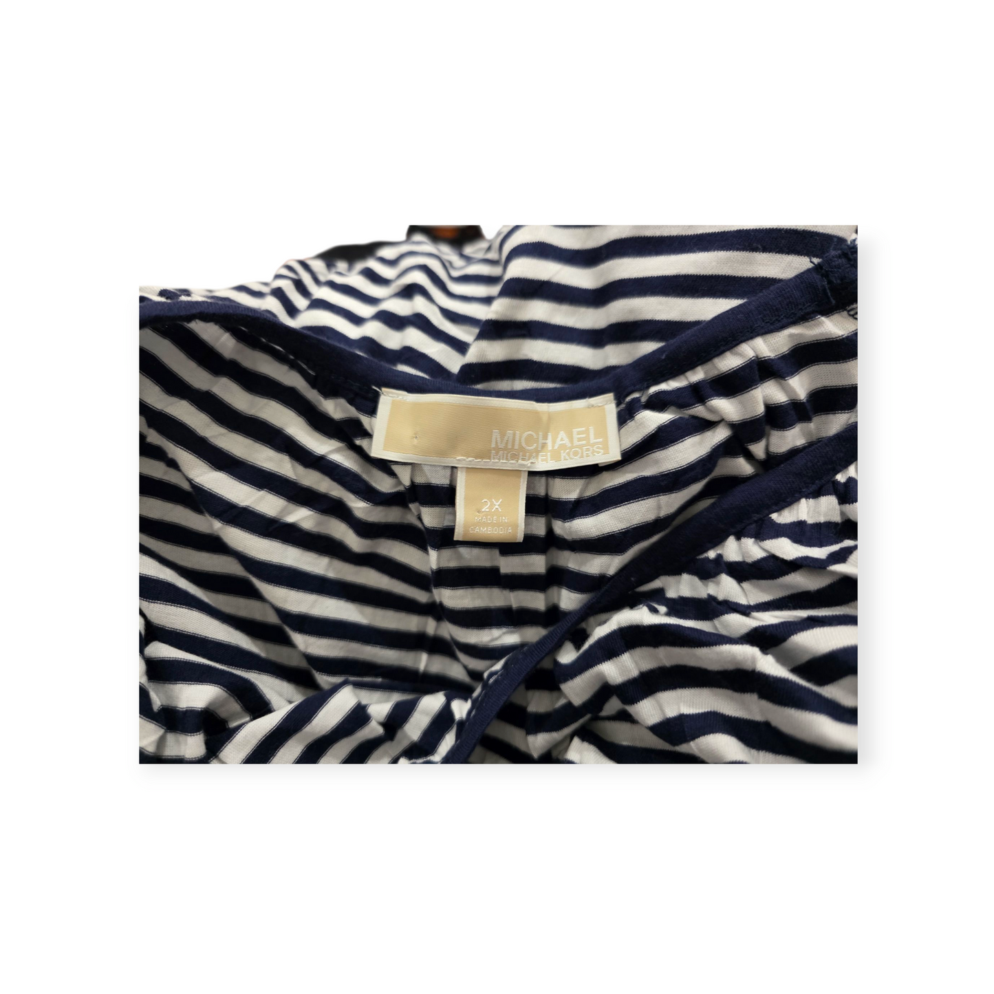 Blusa Michael Kors 2x Blanca Con Lineas Azules Manga 3/4