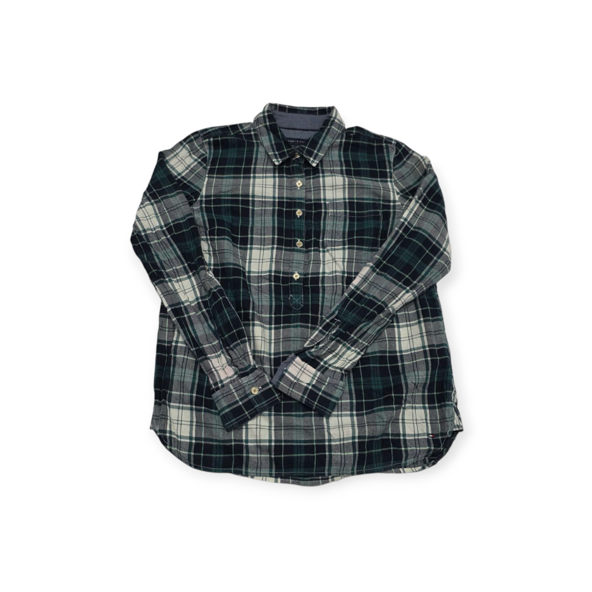 Camisa Tommy Hilfiger Chico S Verde Con Gris