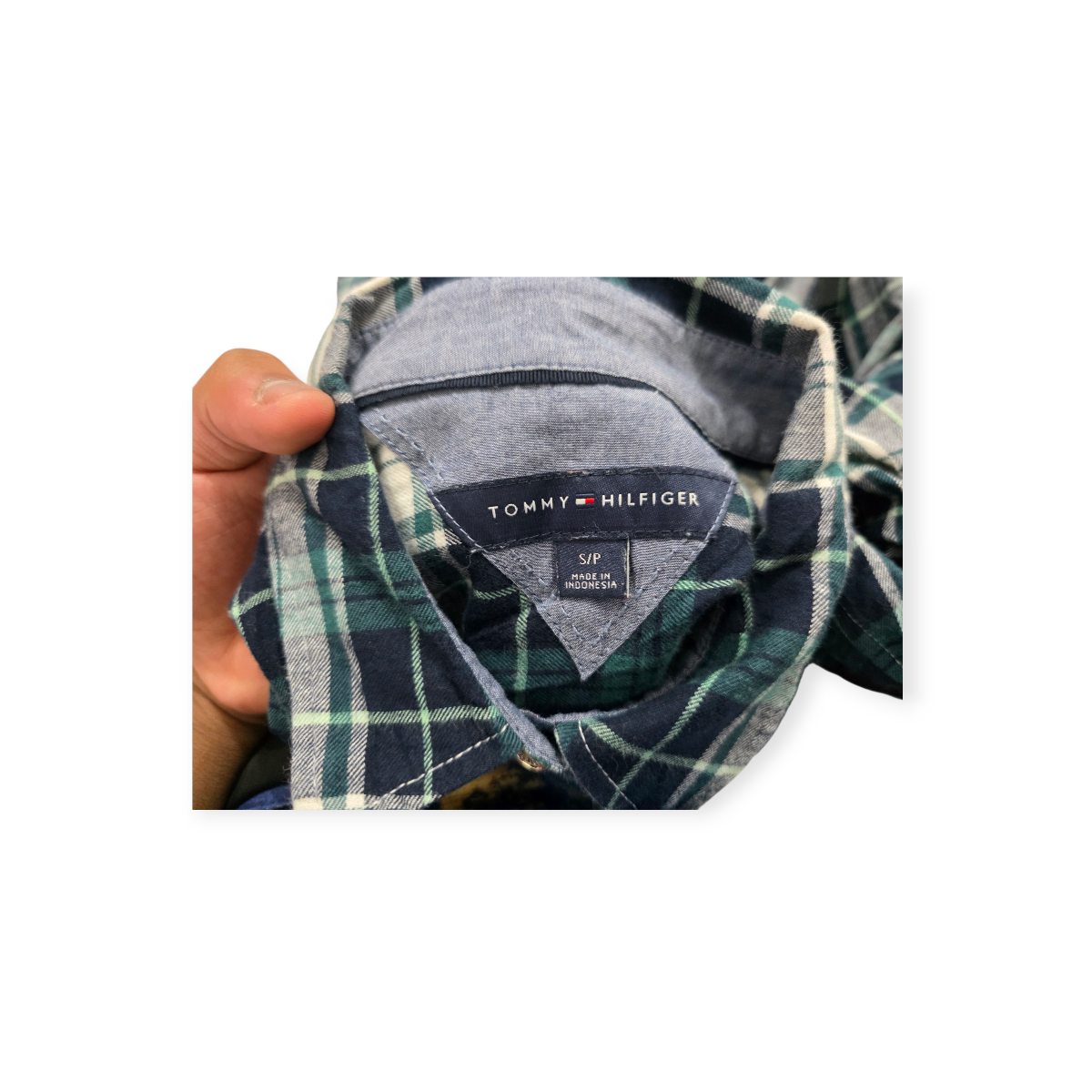 Camisa Tommy Hilfiger Chico S Verde Con Gris
